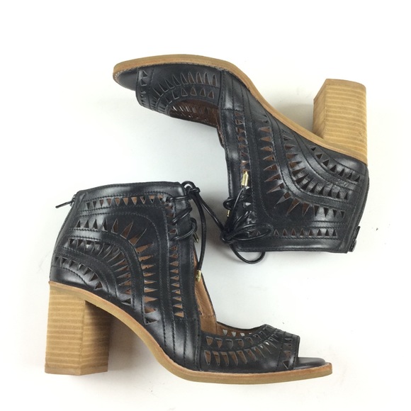 JEFFREY CAMPBELL Cordillo Laser Cut Open Toe Sandals Black Sz 10 - Picture 10 of 14